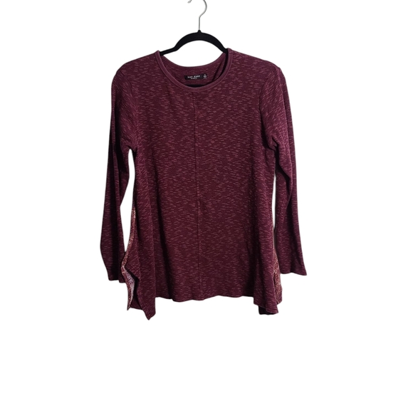 MAX JEANS Maroon Tunic Top with Side Slits and Patterned Back Size Small - Picture 1 of 16
